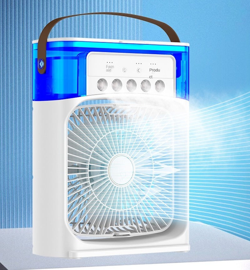 Portable Mist Fan 11-Inch | USB Rechargeable Cooling Fan with Water Mist, Humidifier & LED Night Light (Random Color)
