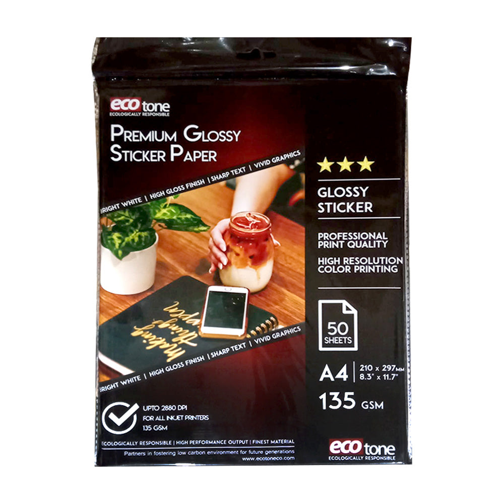 Ecotone Premium Glossy Sticker Paper A4 Pack 135 gm 50/25 Sheets