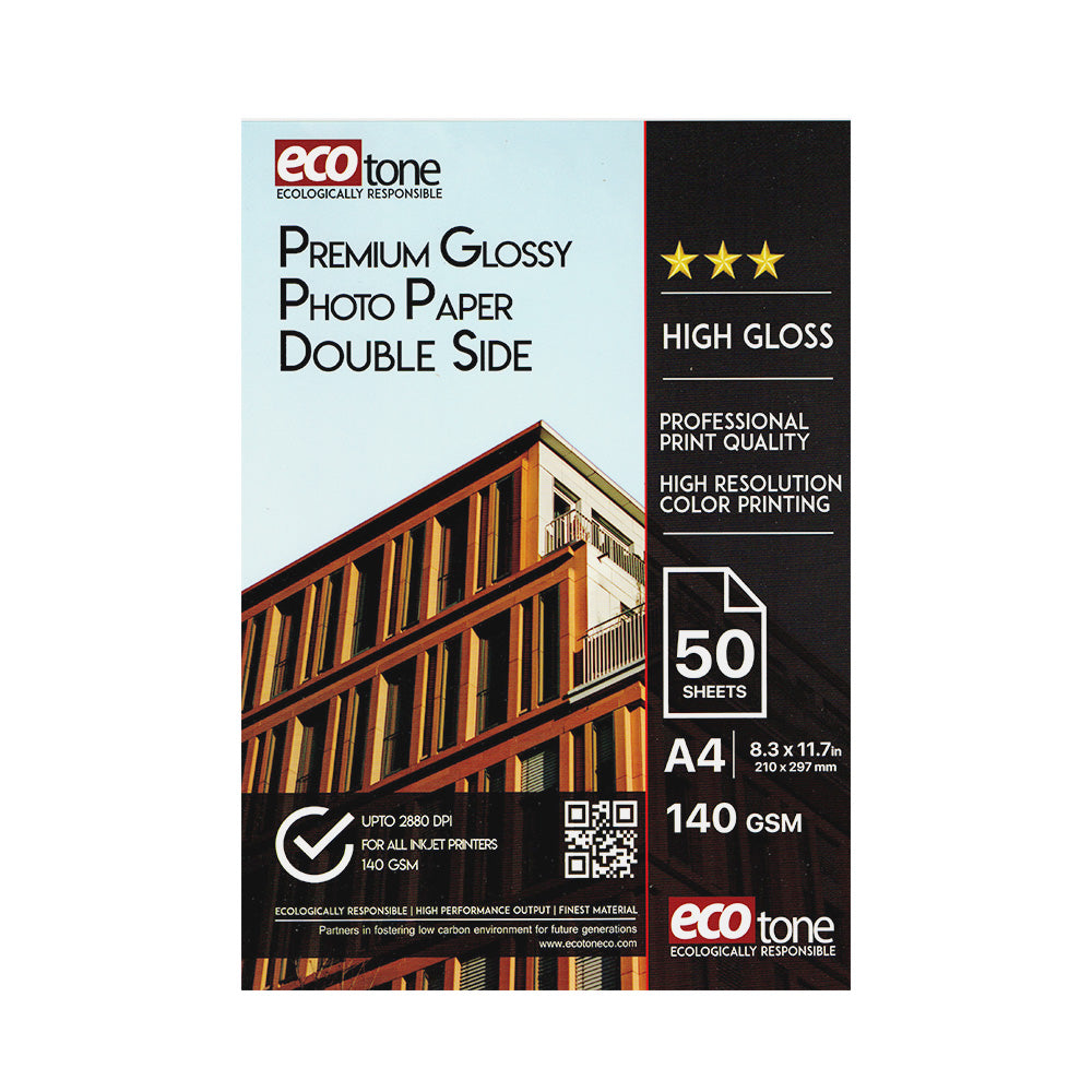 Ecotone Glossy Photo Paper 140 gm Pack of A4 50 Sheets (Double Sided)