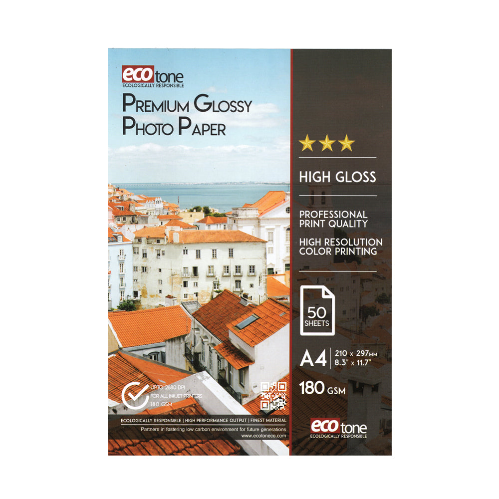Ecotone Glossy Photo Paper 180 gm Pack of A4 50 Sheets (Single Sided)