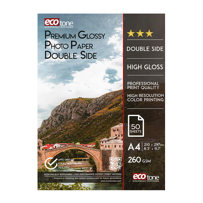 Ecotone Glossy Photo Paper 260 gm Pack of A4 50 Sheets (Double Sided)