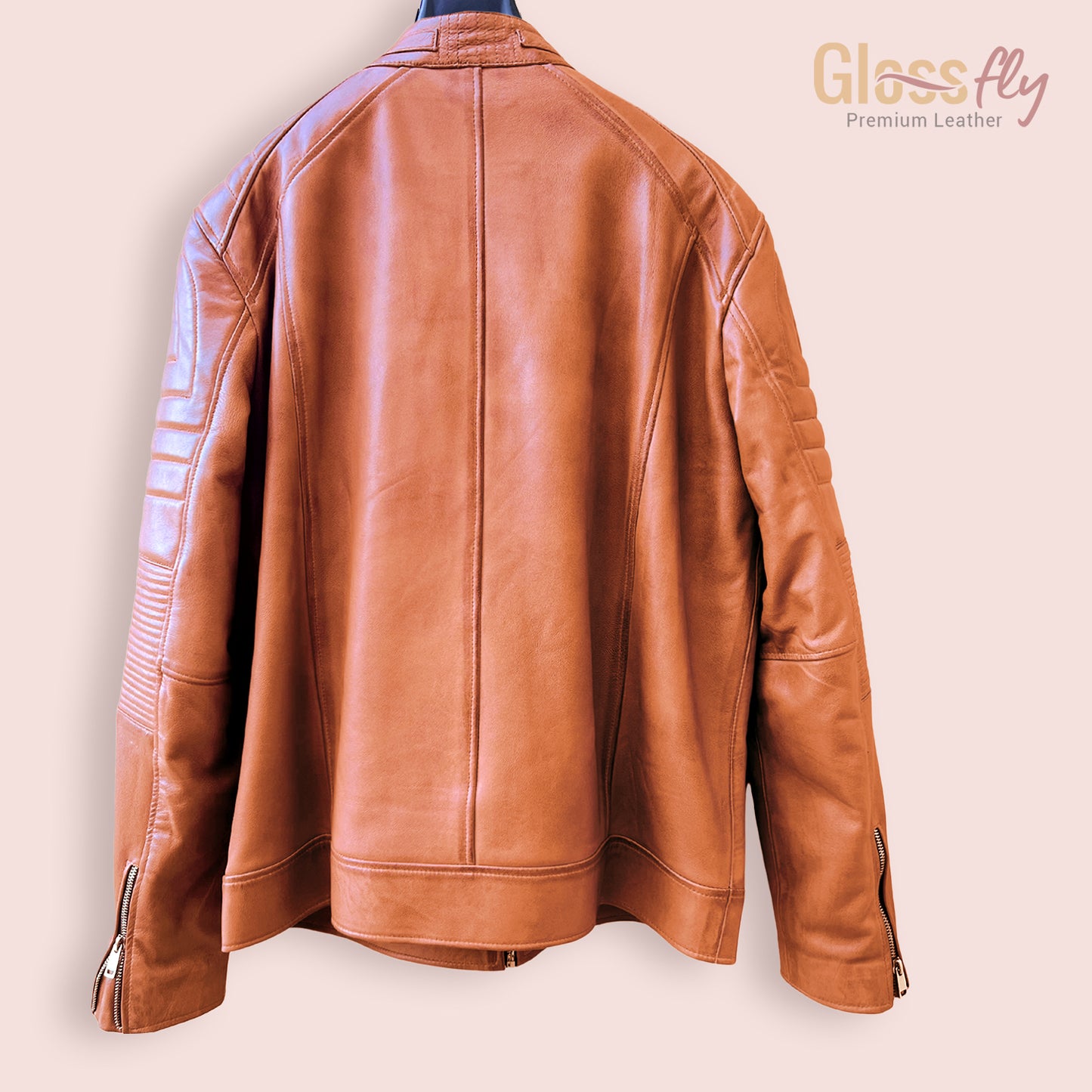 Men's Biker Jacket, Tan & Black, Handmade , Cafe Racer Slim Fit Motorcycle Leather Jacket, Vintage Style Sheepskin Leather