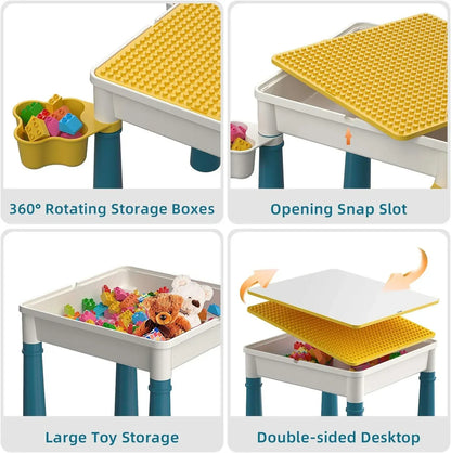 Kids Building Blocks Table with Chair | Multi-Functional Activity Table for Building, Drawing & Creative Learning
