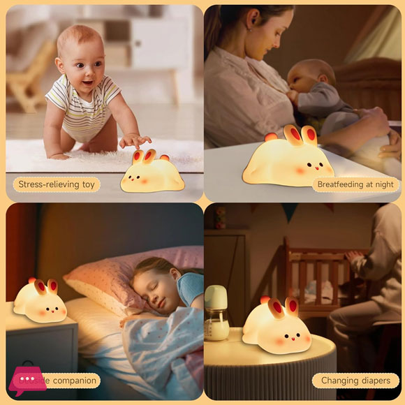 Silicone Rabbit Night Lamp | Rechargeable Bunny LED Lamp with Touch Sensor for Kids Bedroom