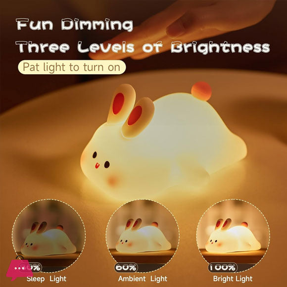 Silicone Rabbit Night Lamp | Rechargeable Bunny LED Lamp with Touch Sensor for Kids Bedroom