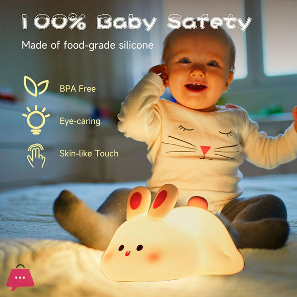 Silicone Rabbit Night Lamp | Rechargeable Bunny LED Lamp with Touch Sensor for Kids Bedroom