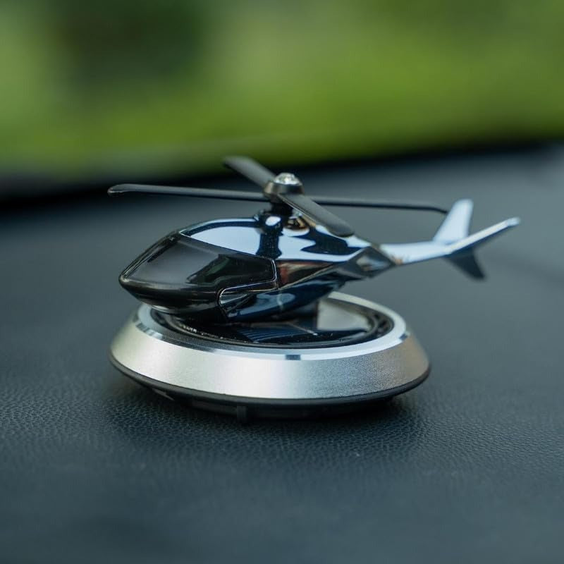 Solar Powered Helicopter Car Aroma Diffuser | Dashboard Air Freshener & Refillable Perfume Decor (Metal + ABS)