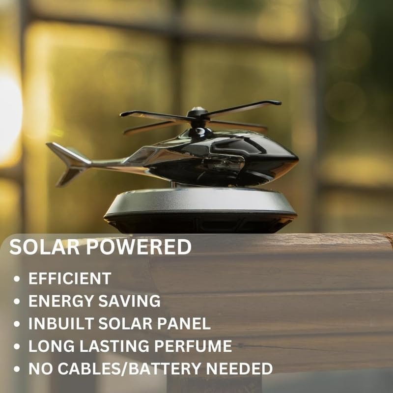 Solar Powered Helicopter Car Aroma Diffuser | Dashboard Air Freshener & Refillable Perfume Decor (Metal + ABS)