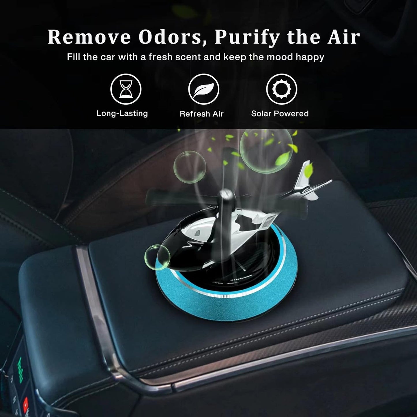 Solar Powered Helicopter Car Aroma Diffuser | Dashboard Air Freshener & Refillable Perfume Decor (Metal + ABS)