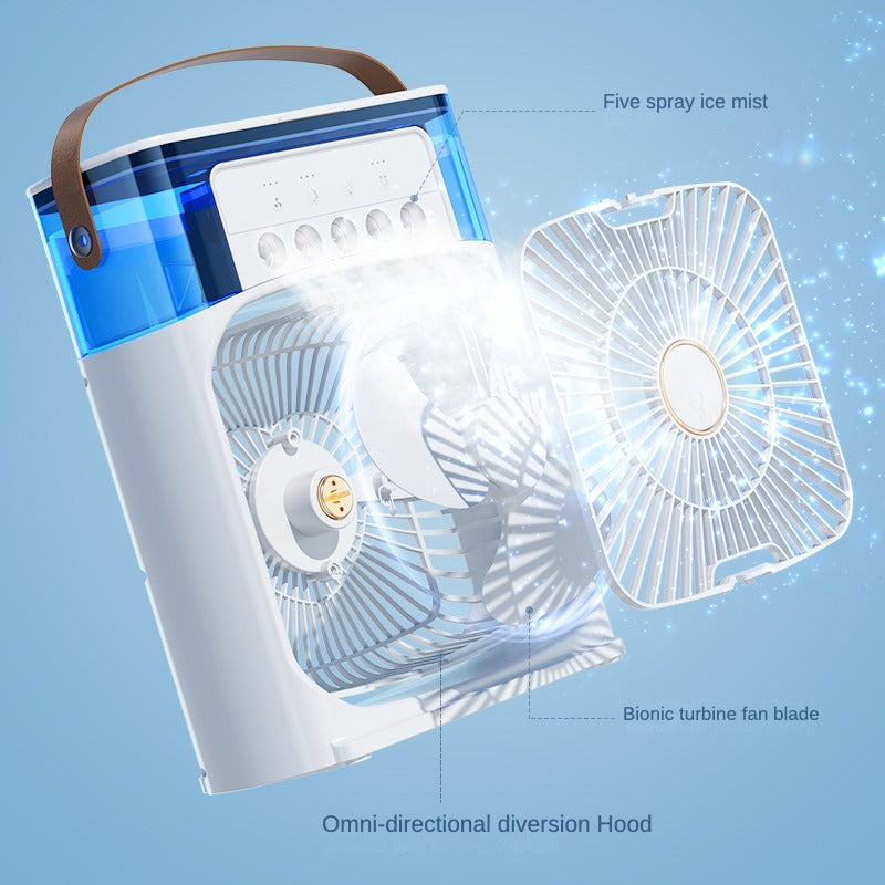Portable Mist Fan 11-Inch | USB Rechargeable Cooling Fan with Water Mist, Humidifier & LED Night Light (Random Color)
