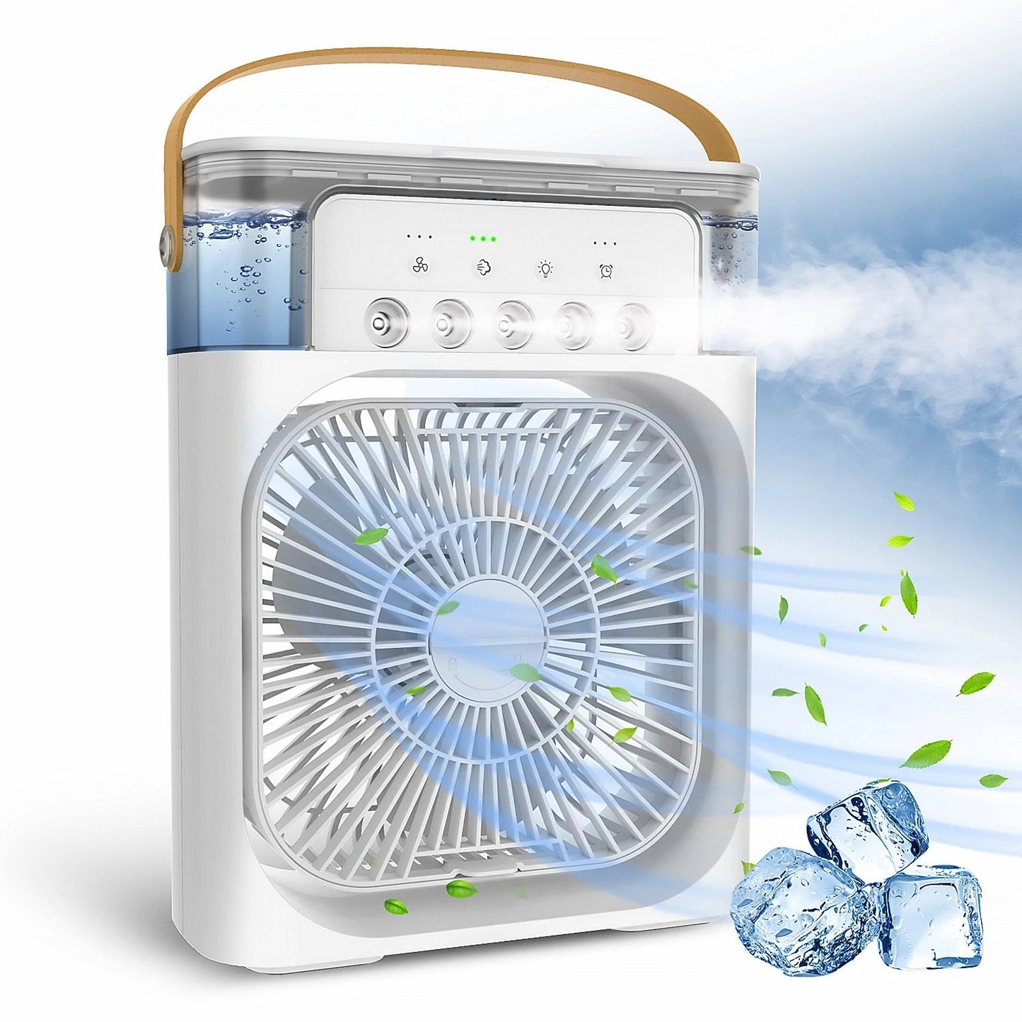 Portable Mist Fan 11-Inch | USB Rechargeable Cooling Fan with Water Mist, Humidifier & LED Night Light (Random Color)