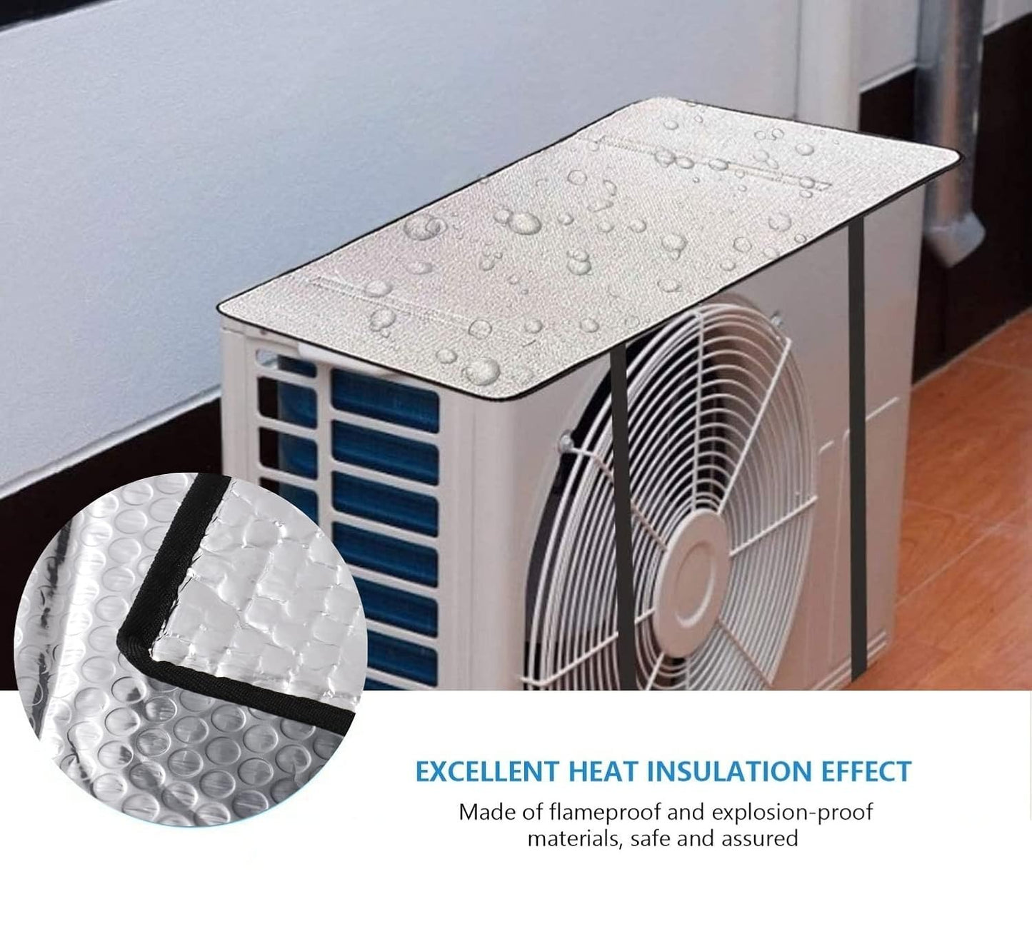 AC Outdoor Unit Sunshade Cover | Silver Foil Reflective Heat Shield & Dust Protector with Clips for Air Conditioner Outdoor Unit