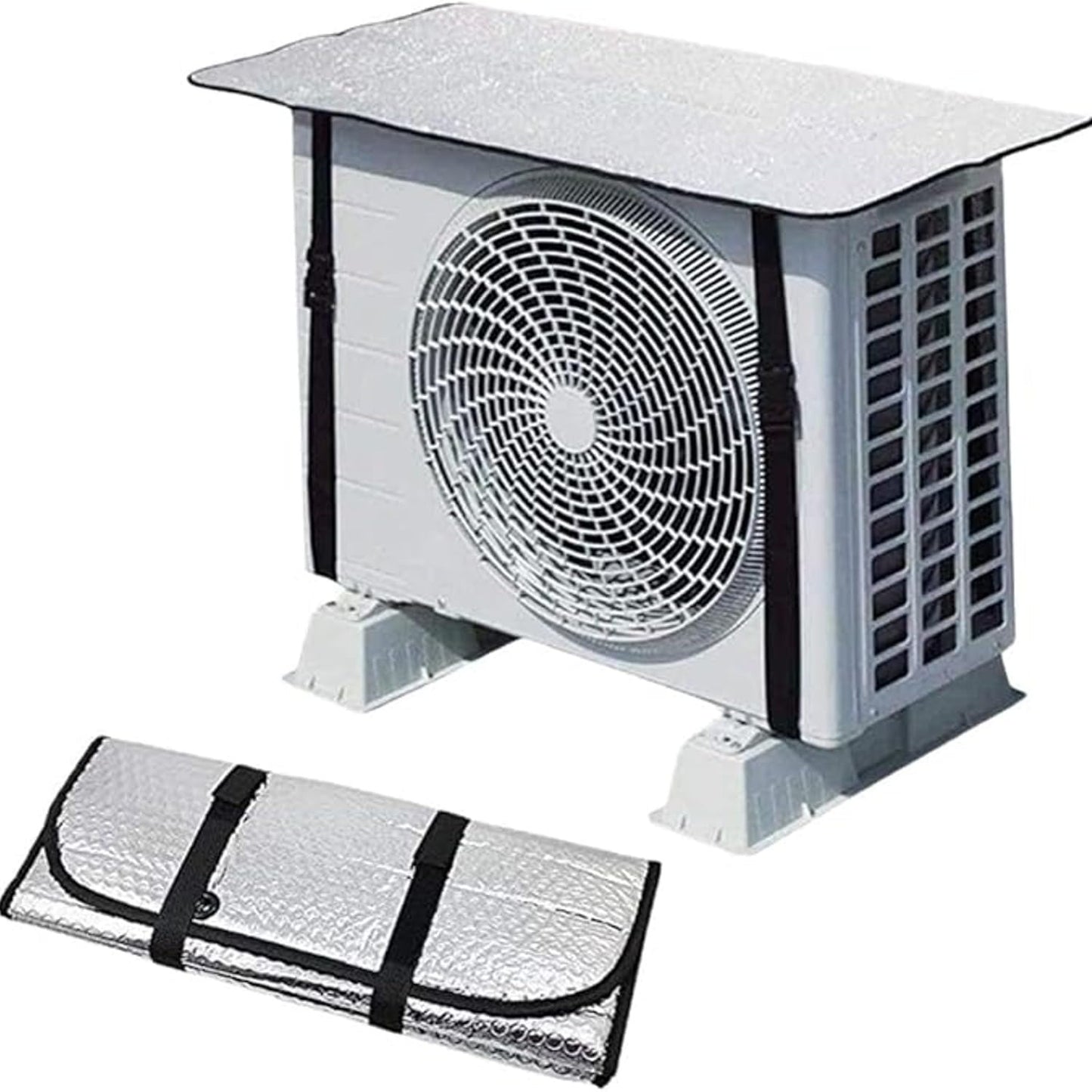 AC Outdoor Unit Sunshade Cover | Silver Foil Reflective Heat Shield & Dust Protector with Clips for Air Conditioner Outdoor Unit