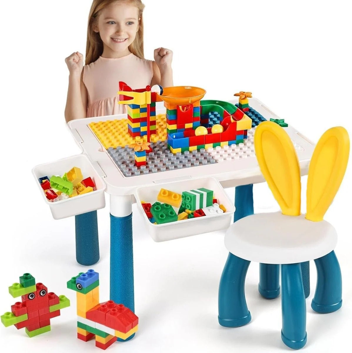 Kids Building Blocks Table with Chair | Multi-Functional Activity Table for Building, Drawing & Creative Learning