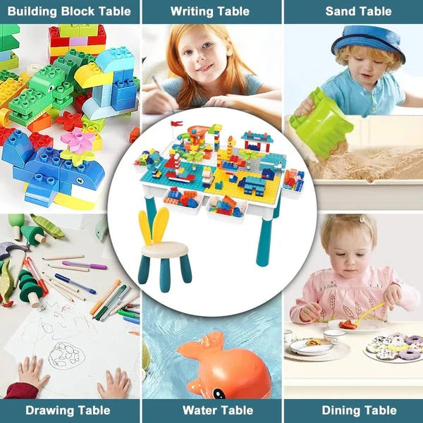Kids Building Blocks Table with Chair | Multi-Functional Activity Table for Building, Drawing & Creative Learning