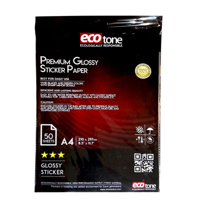 Ecotone Glossy Sticker Photo Paper 135 GSM A4 – Pack of 50 Sheets | Premium Printable Adhesive Labels