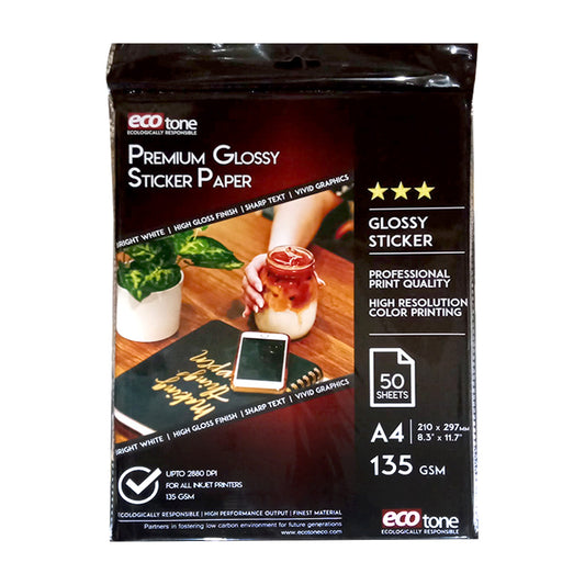 Ecotone Premium Glossy Sticker Paper A4 Pack 135 gm 50/25 Sheets