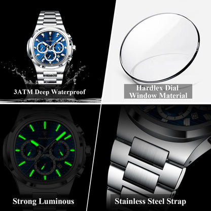 Chronograph Watch for Men - Luxury Waterproof Stainless Steel Wristwatch