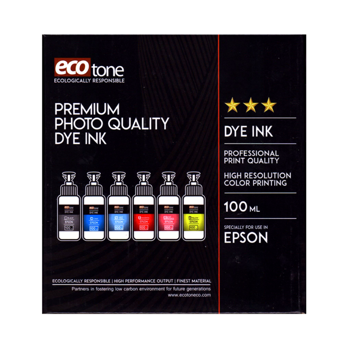 Ecotone Premium Ink, 6 Colors ink set for inkjet printers CISS & Cartridge 100ml x 6 Colors
