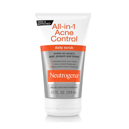 Neutrogena All in 1 Acne Control Dailty Scrub, Saliclylic Acid Acne Treatment 4.2 FL.OZ 124ml